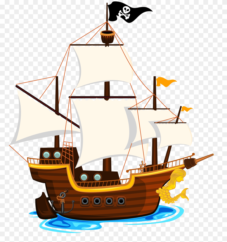 Pirates Ship And Children, Boat, Sailboat, Transportation, Vehicle Png Image