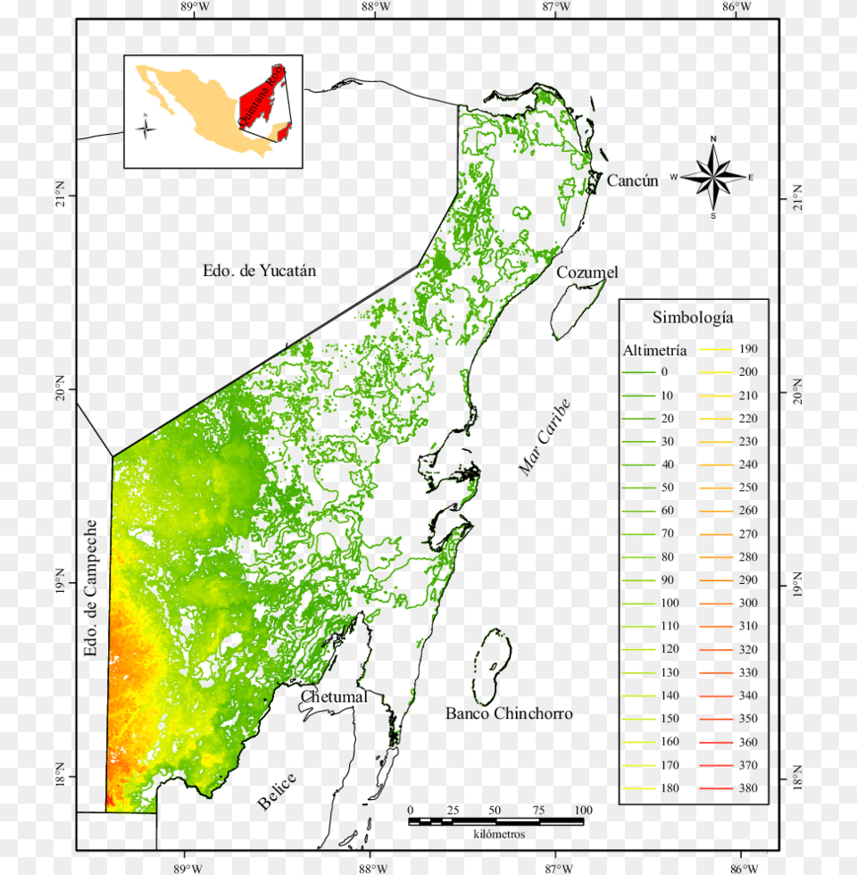 Pisos Altimtricos Y Curvas De Nivel Obtenidos Para Relieve De Quintana Roo, Chart, Tree, Rainforest, Plot Png