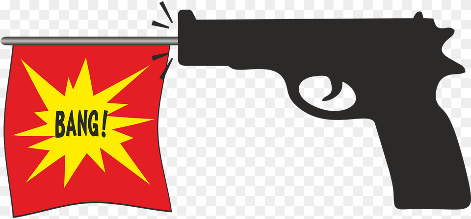 Pistol Bang Cartoon Gun Flag, Firearm, Handgun, Weapon Free Png Download
