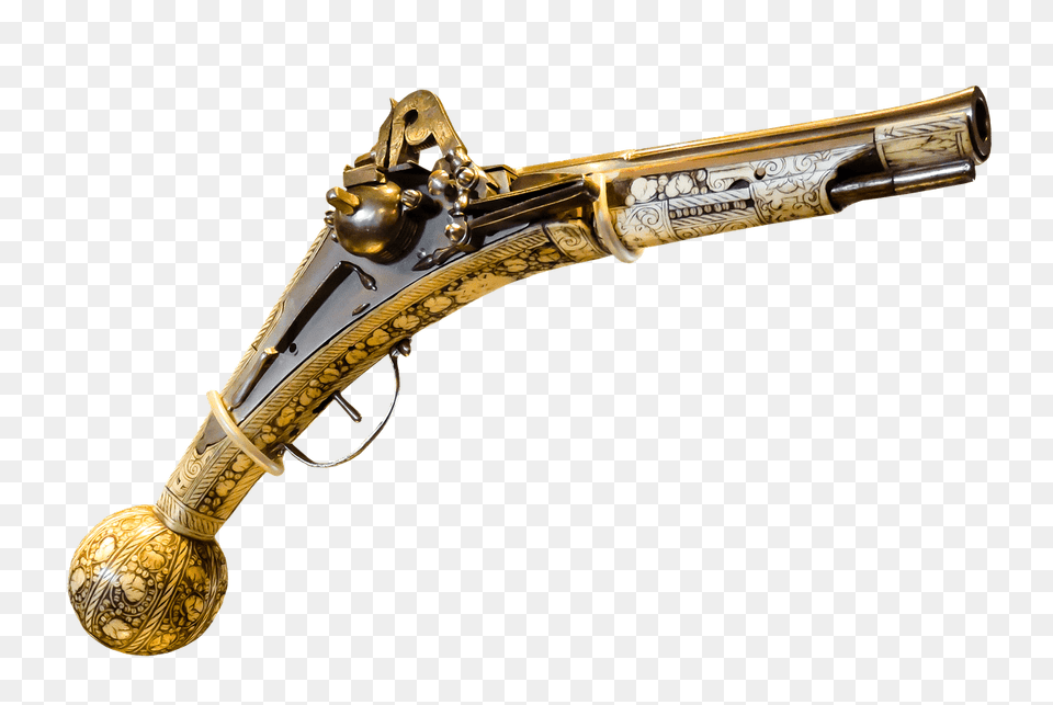 Pistol Ornate Wood And Tusk, Firearm, Gun, Handgun, Weapon Png Image