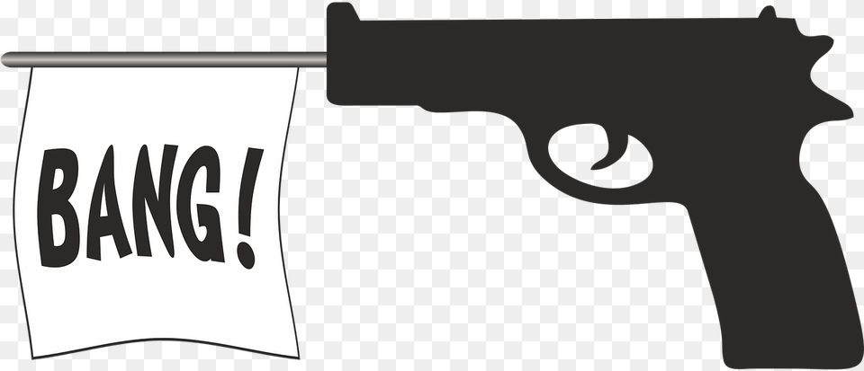 Pistol Shot Shoot Gun Hoax Joke Cartoon Comic Bang Cartoon Gun Flag, Firearm, Handgun, Weapon Png Image