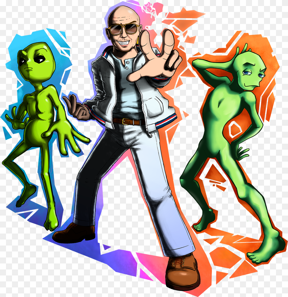 Pitbull And The Aliens, Art, Graphics, Adult, Person Png Image