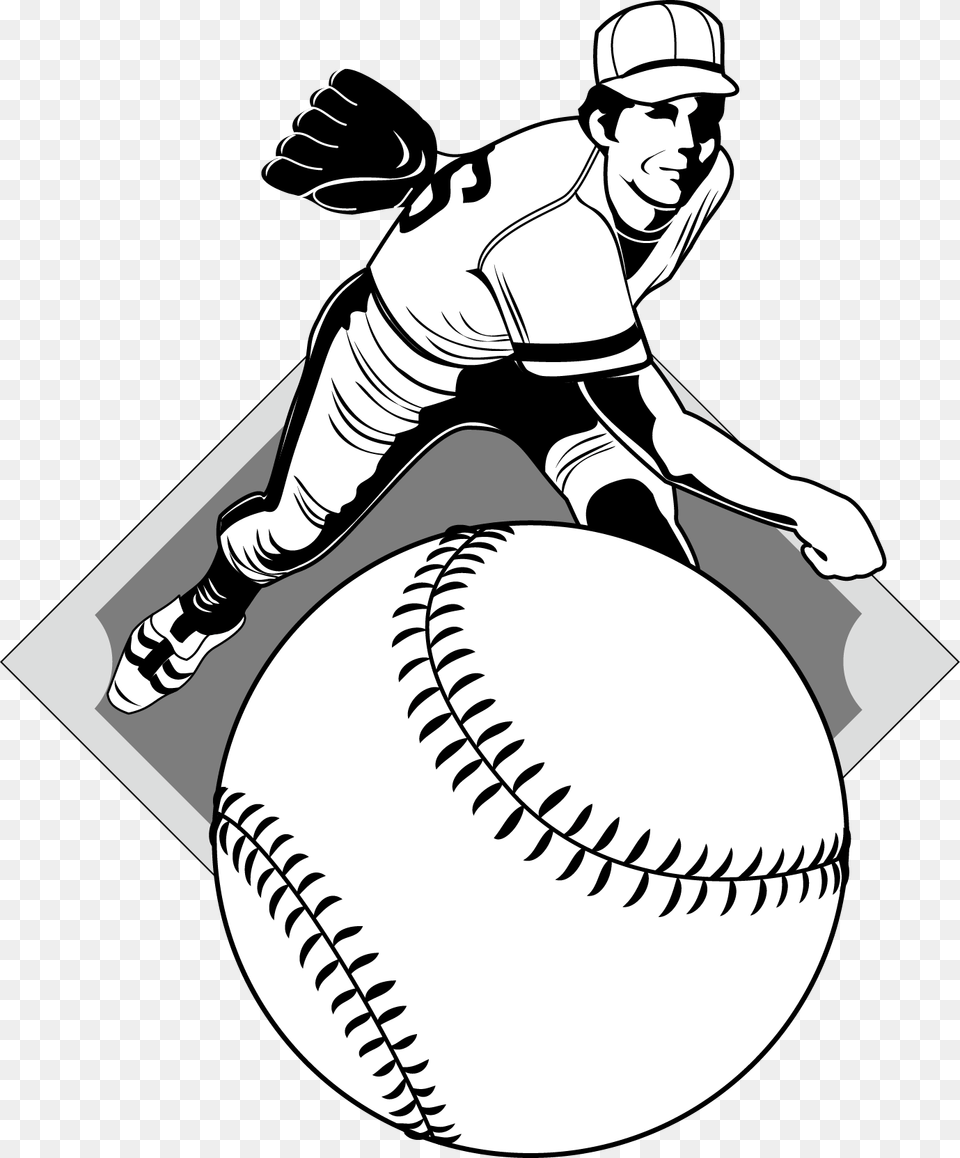 Pitcher Baseball Player Clip Art Baseball Clipart Softball Black And White, Person, People, Adult, Man Free Png