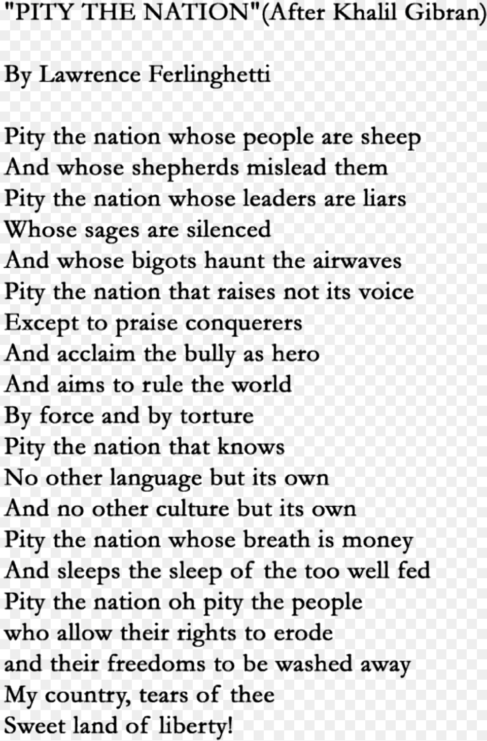Pity The Nation Poem Kahlil Gibran, Letter, Text, Page, Advertisement Png