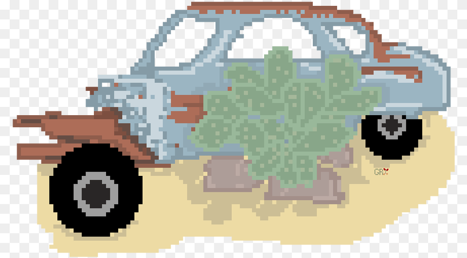 Pixel Art Of Broken Down And Rusted Old Vw Bug With, Grass, Plant Free Transparent Png