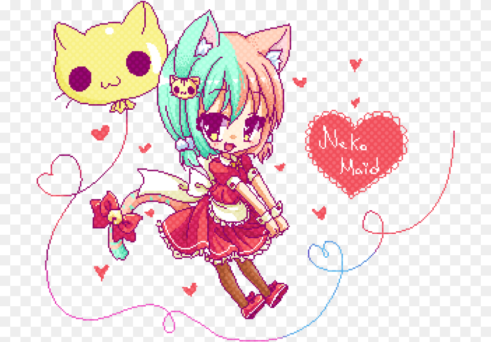 Pixel Maid Livestream By Pixel Anime Girl Neko, Pattern, Book, Comics, Publication Free Png Download