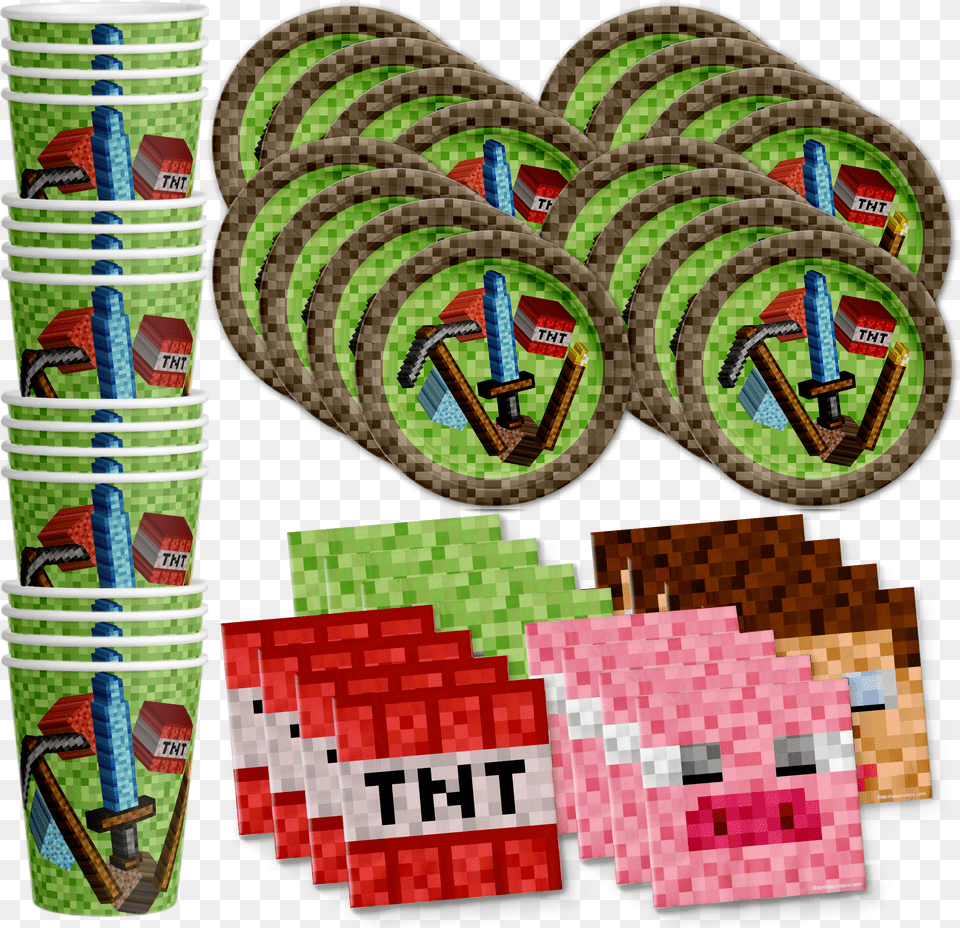 Pixel Mining Birthday Party Tableware Kit For 16 Guests Minecraft Party Supplies Free Png
