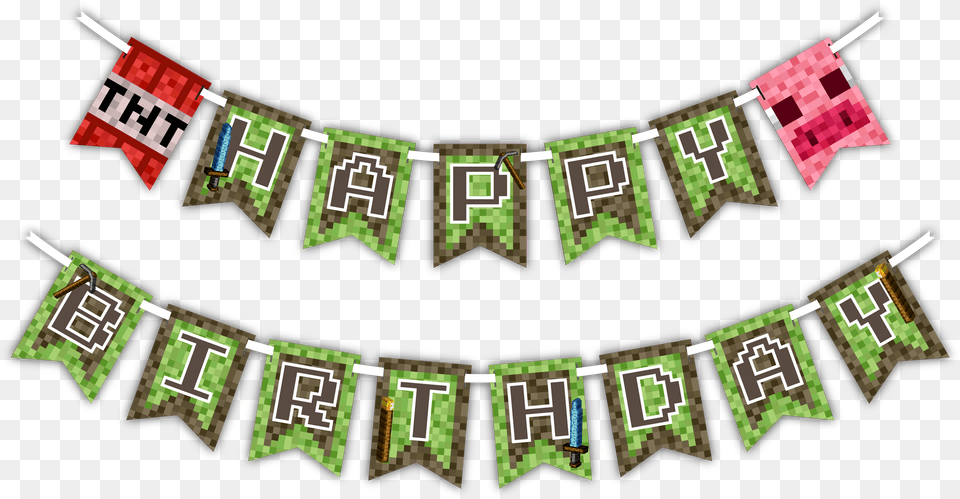 Pixel Mining Happy Birthday Necklace, Banner, Text Png