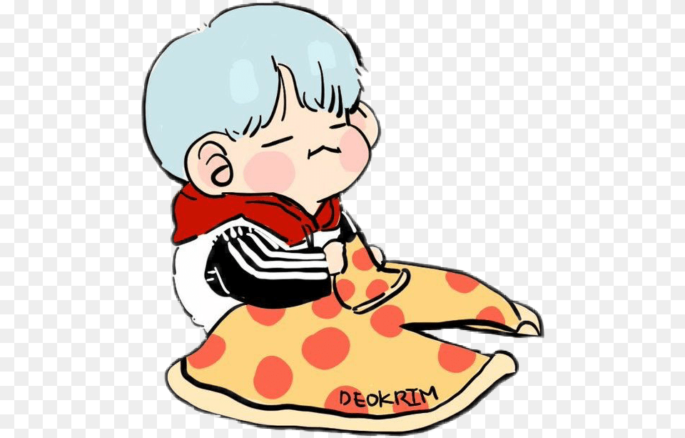Pizza Bts Yoongi Bts Chibi Kawaii Bagtansonyeondan Bts Chibi, Cutlery, Baby, Person, Fork Png Image