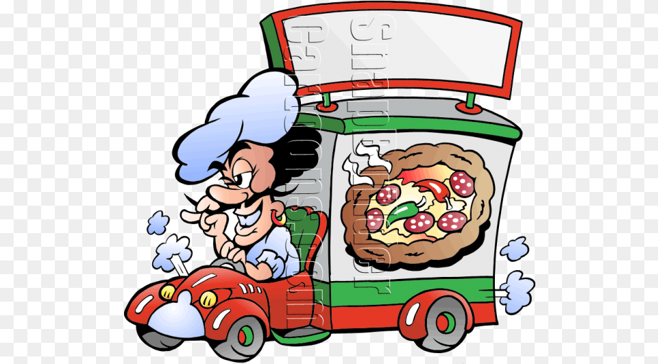 Pizza Chef Deliver Pizza Cartoon On Meals On Wheels, Moving Van, Transportation, Van, Vehicle Png