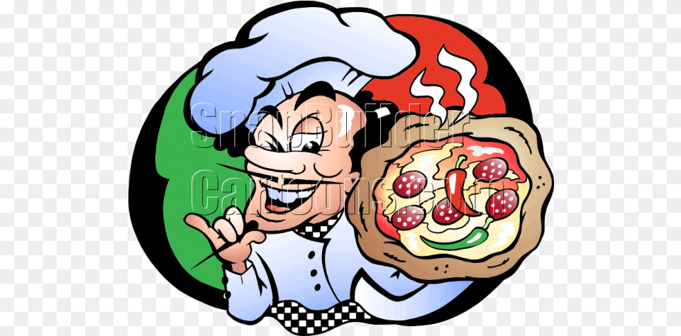 Pizza Chef Holding Pizza Pie Pizza Baker Cartoon, Book, Comics, Publication, Face Png Image