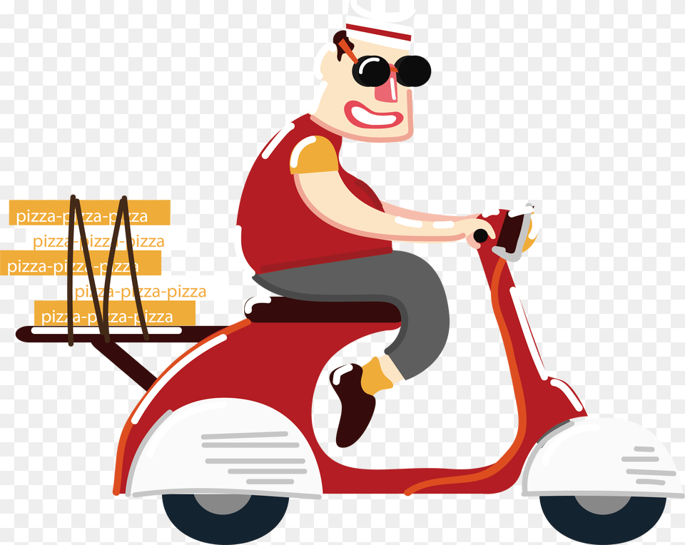 Pizza Fast Food Motorcycle Ride A To Motorcycle Picture Cartoon, Vehicle, Transportation, Scooter, Tool Free Png Download