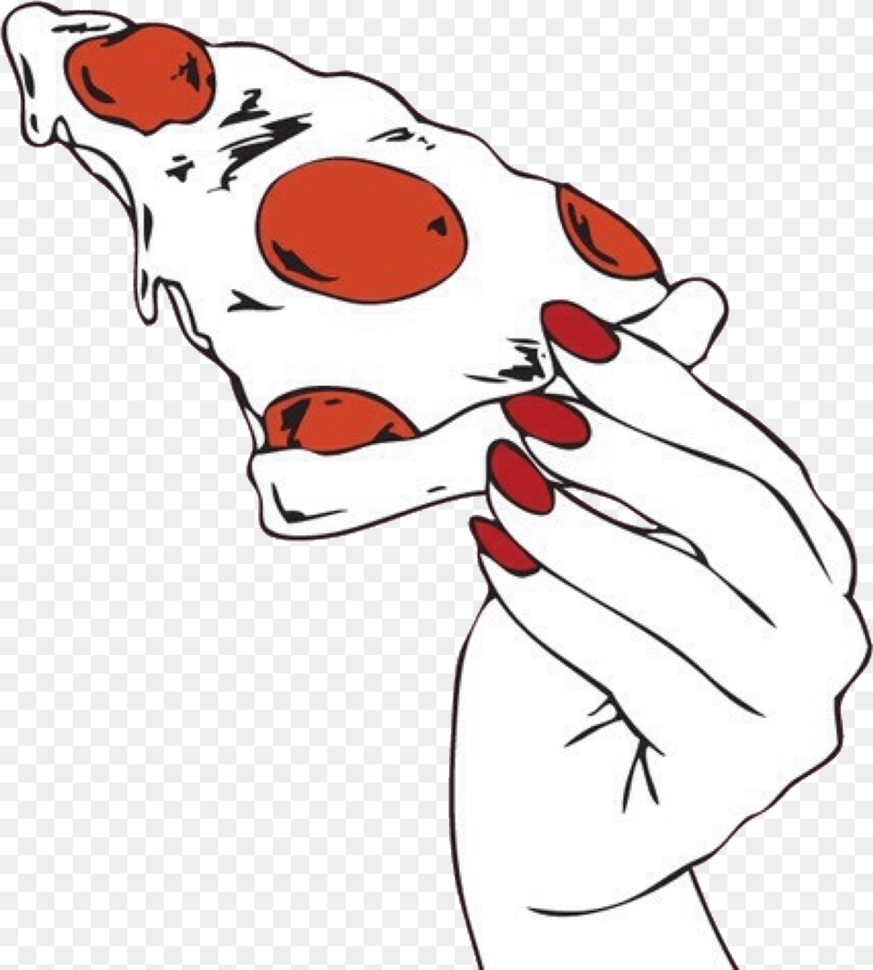 Pizza Food Hungry Hand Nails Red Girl Girly Tumblr Hand Holding Pizza Slice Illustration, Baby, Person Free Transparent Png