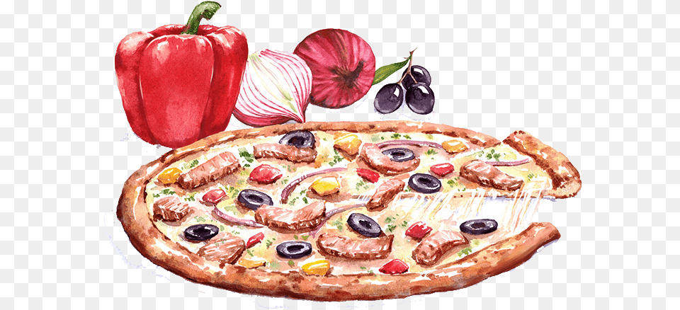 Pizza Watercolor Illustration, Food, Meal, Dish, Platter Free Png