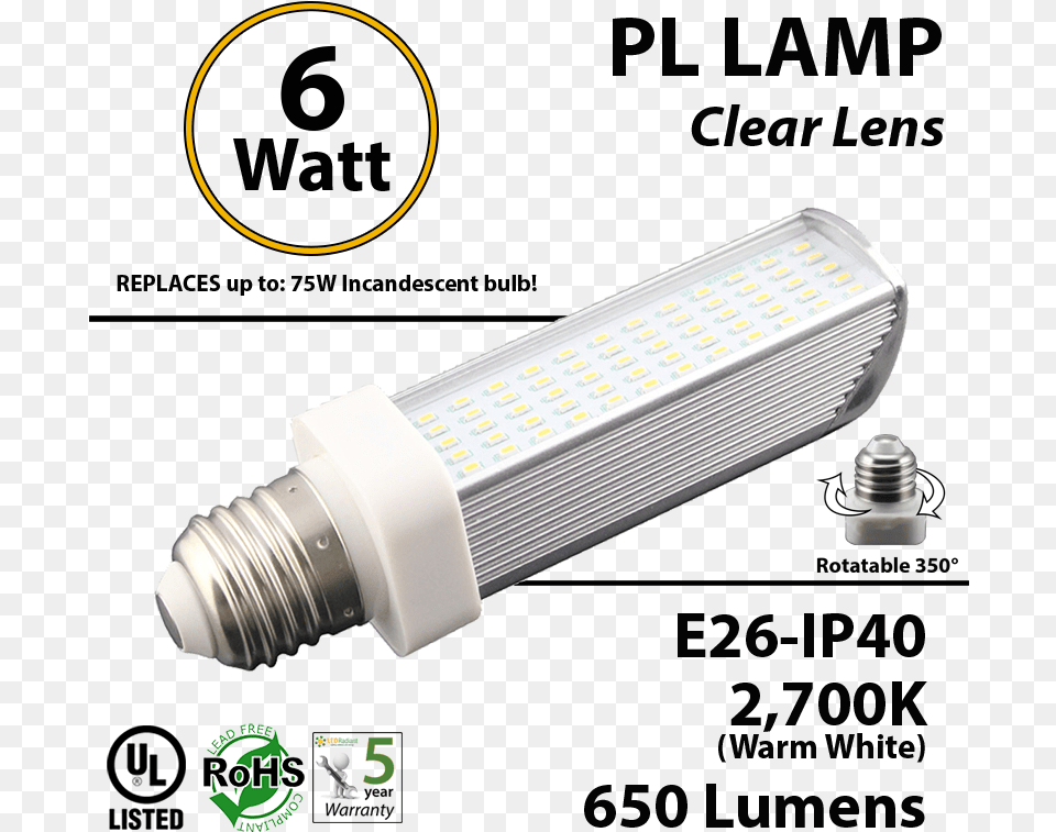 Pl Led Bulb Lamp 2700k E26 Ul Fluorescent Lamp, Light, Electronics, Smoke Pipe Free Png Download