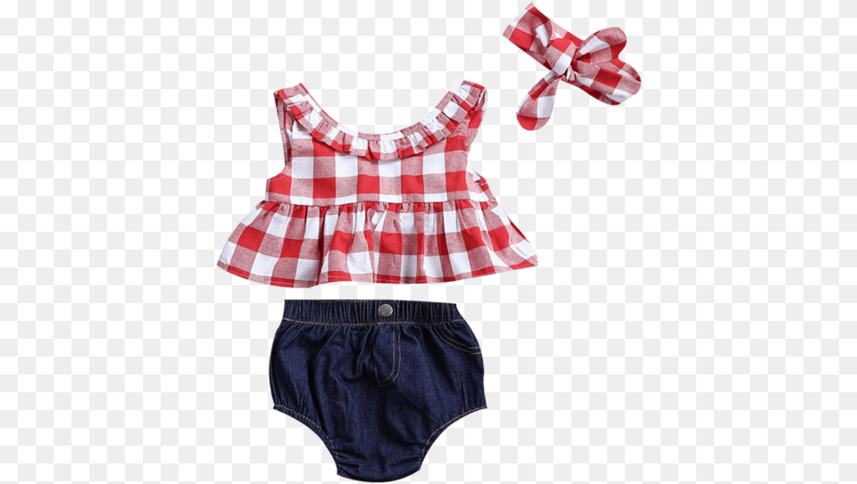 Plaid Top Denim Shorts 3pcs Set Checkered Clothes For Baby, Blouse, Clothing, Pants Free Png