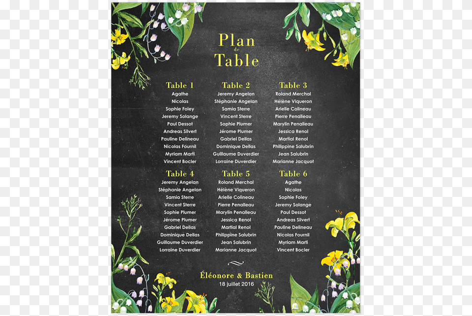 Plan Table Mariage Impression Poster Fleurs Lys Jaune Marriage, Menu, Text, Blackboard Free Png