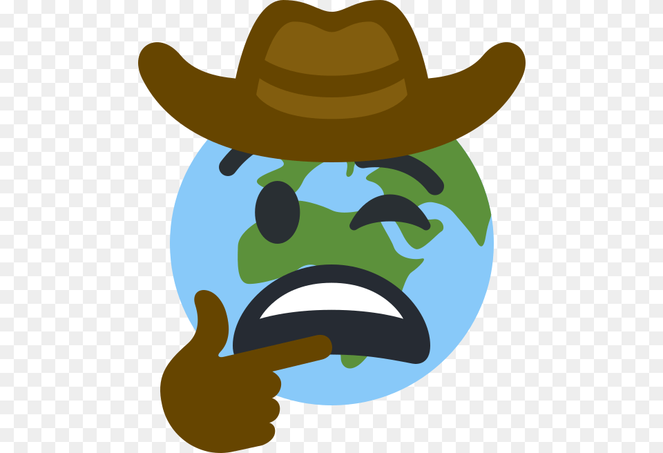 Planet Earth Emoji With Weary Mouth Winking Wearing Cowboy Hand Emoji, Clothing, Hat, Astronomy, Outer Space Free Png Download