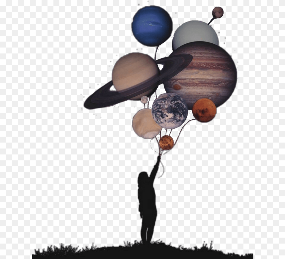 Planet Girl Balloon Woman Float Fly Planets Silhouette Jeddah, Astronomy, Outer Space, Person, Globe Png Image