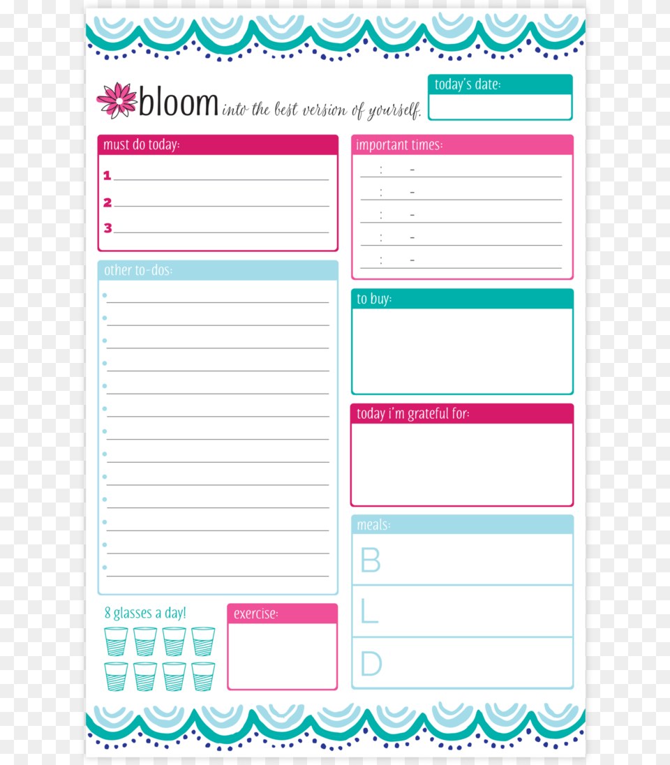Planning System To Do Pad Aztec Bloom Daily Planners Teal Daily Planning System Pad, Page, Text Free Png Download