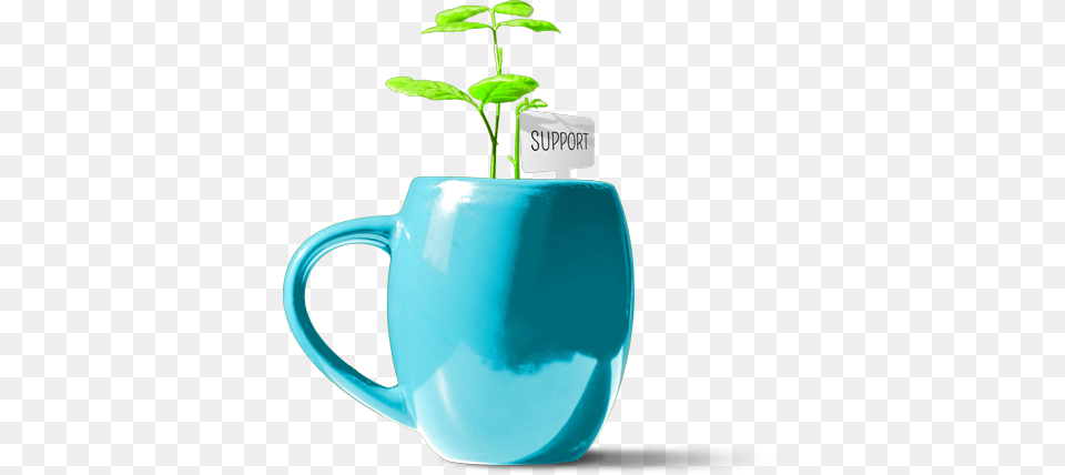 Plant In Coffee Cup With A Tag That Reads Quotsupportquot Coffee Cup, Herbal, Herbs, Pottery, Potted Plant Png