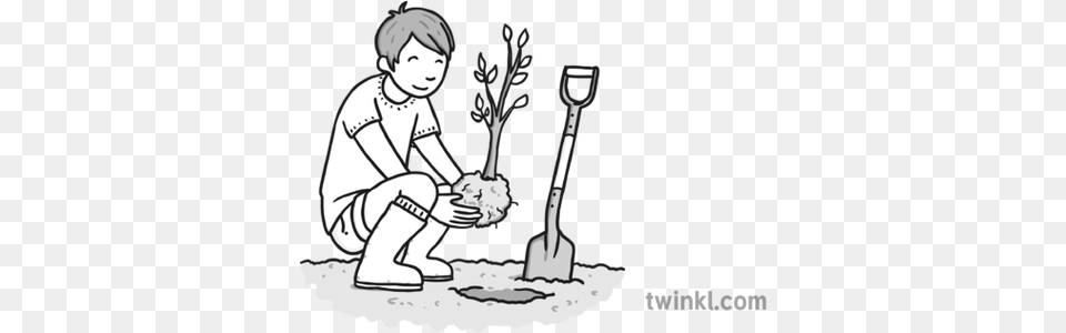 Planting Tree Black And White Planting A Tree Twinkl, Device, Shovel, Tool, Face Free Png Download
