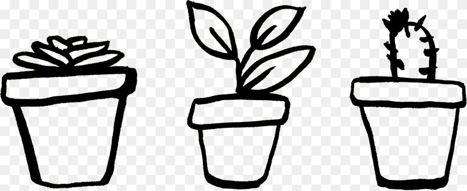 Plants In Pots Hand Drawn Design Element, Plant, Potted Plant, Pottery, Planter Free Transparent Png