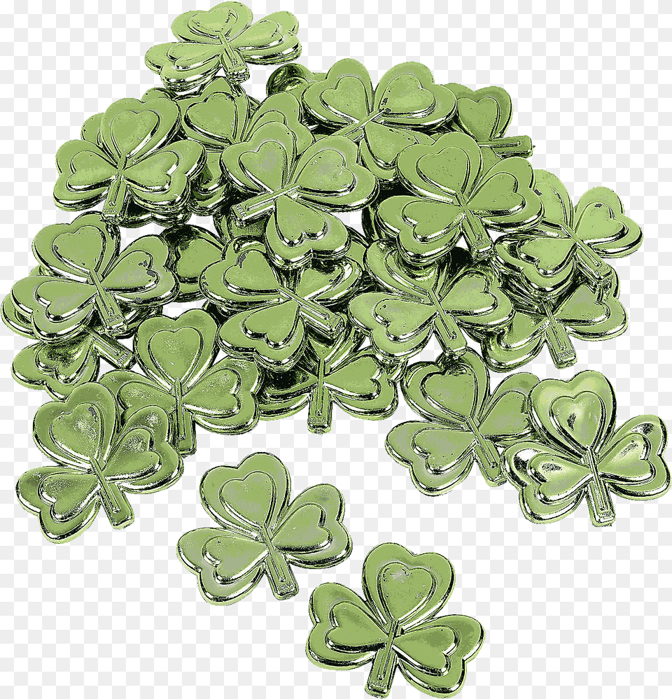 Plastic Metallic Shamrocks Saint Day, Plant, Pattern, Leaf, Green Png