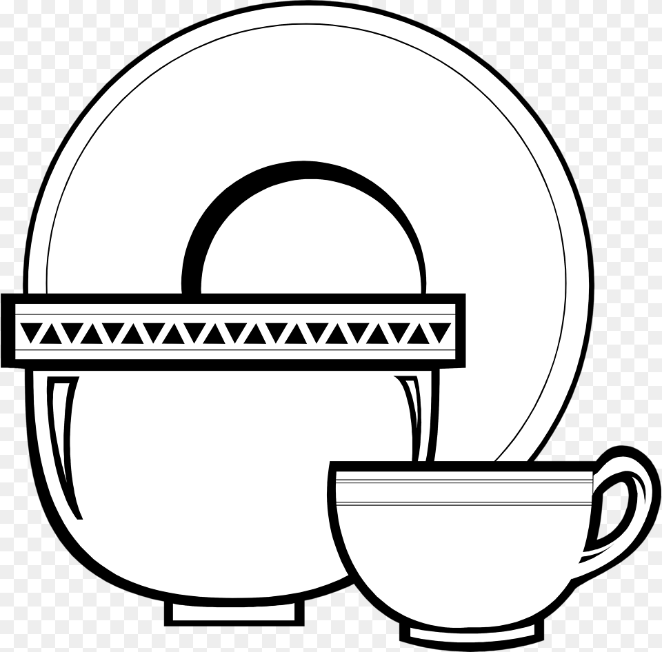 Plate Clipart Plate Cup Black And White Clipart, Saucer, Pottery, Art, Food Png Image