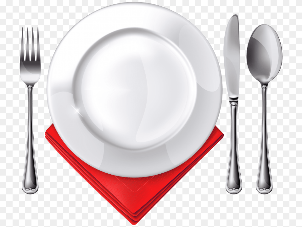 Plate Spoon Knife Fork And Red Napkin, Cutlery, Blade, Weapon, Food Free Png Download