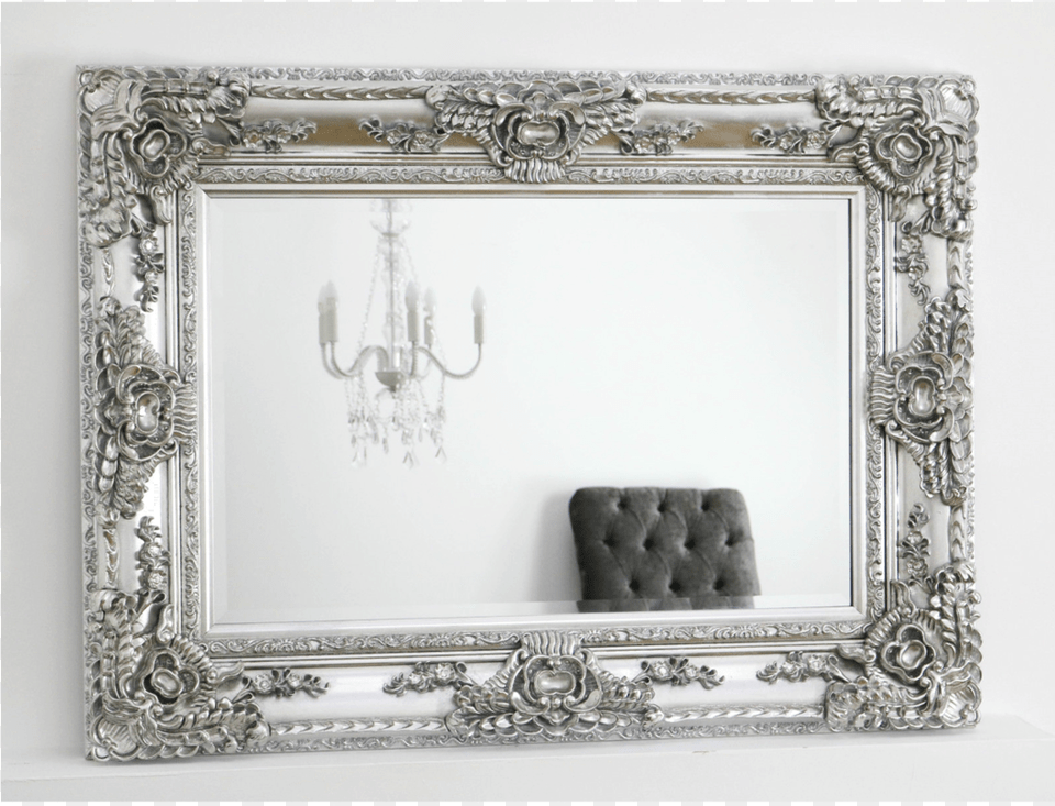 Platinum Silver Ornate Rectangular Mirror 47quot X 35quot Silver Glass Rectangle Mirror Png Image