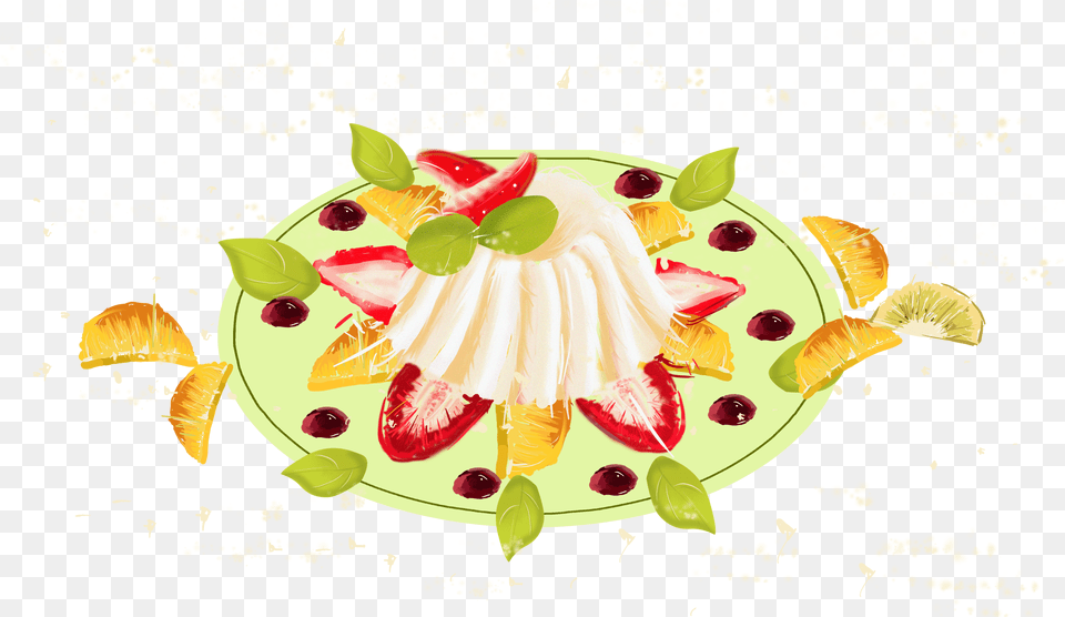 Plato Fruta Pastel Ensalada Y Psd Illustration, Food, Meal, Food Presentation, Cream Png
