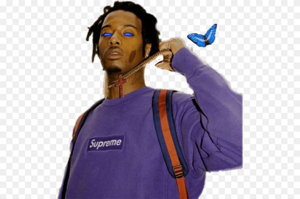 Playboi Carti Playboicarti Cash Cashcarti Purple Playboi Carti Purple Butterfly, Sleeve, Clothing, Long Sleeve, Solo Performance Free Png