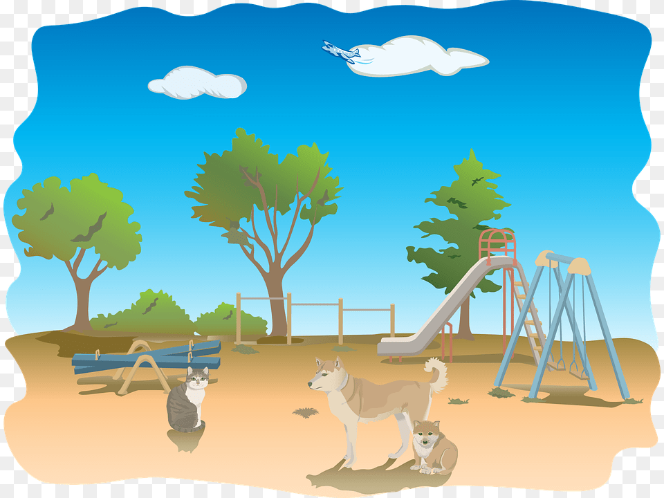 Playground Animals Dog Cat Tree Sky Sun Nature, Play Area, Outdoors, Outdoor Play Area, Plant Free Png Download