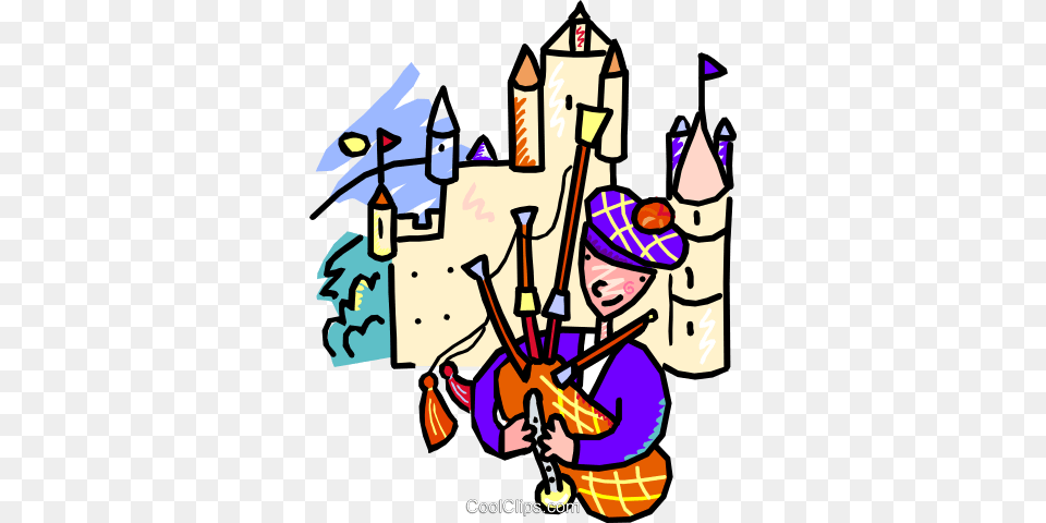 Playing Bagpipes In Front Of Castle Royalty Vector Clip Art, Bagpipe, Musical Instrument, Baby, Face Free Transparent Png