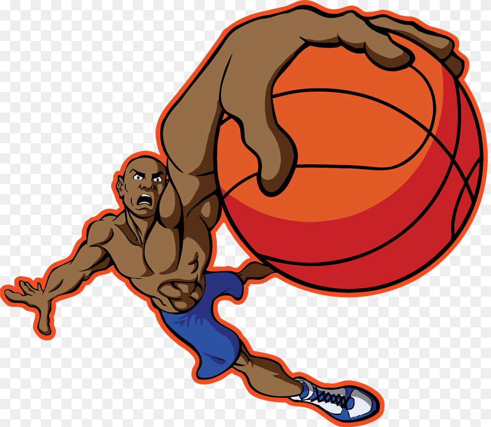 Playing Basketball Cartoon Transparent Image Dunking Basketball Player Cartoon, Baby, Person, Face, Head Free Png