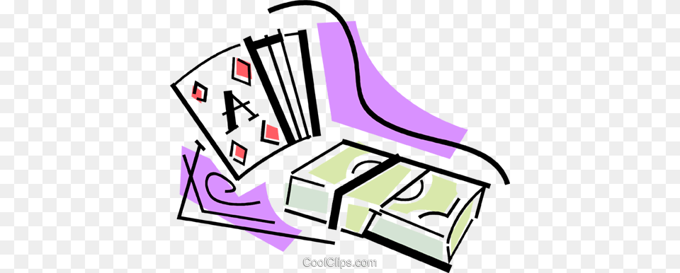 Playing Cards And A Stack Of Money Royalty Vector Clip Art, Text, Device, Grass, Lawn Free Transparent Png