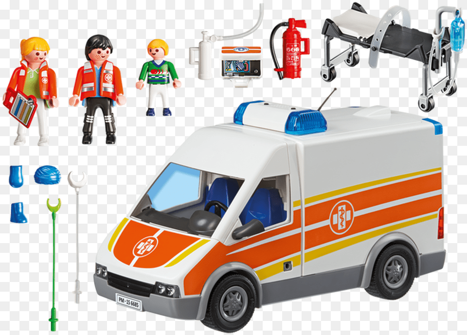 Playmobil Ambulance With Lights And Sound Ambulance Playmobil, Vehicle, Transportation, Van, Person Png