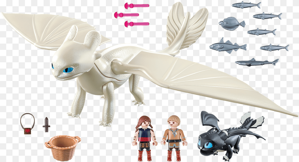 Playmobil Dragons Light Fury With Baby Dragon And Children Playmobil Dragons 3 Light Fury, Animal, Fish, Person, Sea Life Png Image