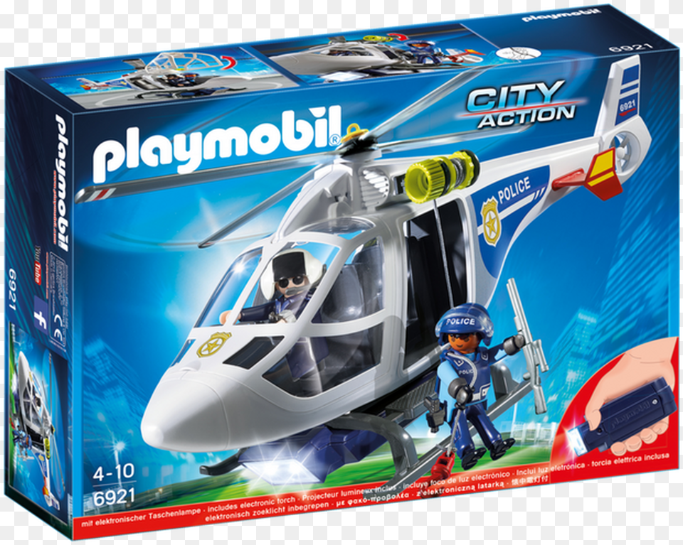 Playmobil Police Helicopter With Led Searchlight Playmobil Helicopter, Vehicle, Aircraft, Transportation, Toy Free Transparent Png