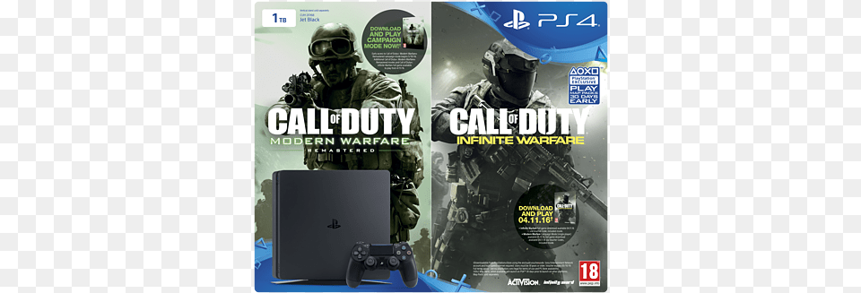 Playstation 4 1tb New Look Console With Call Of Duty Ps4 Slim With Infinite Warfare, Advertisement, Adult, Person, Man Png Image