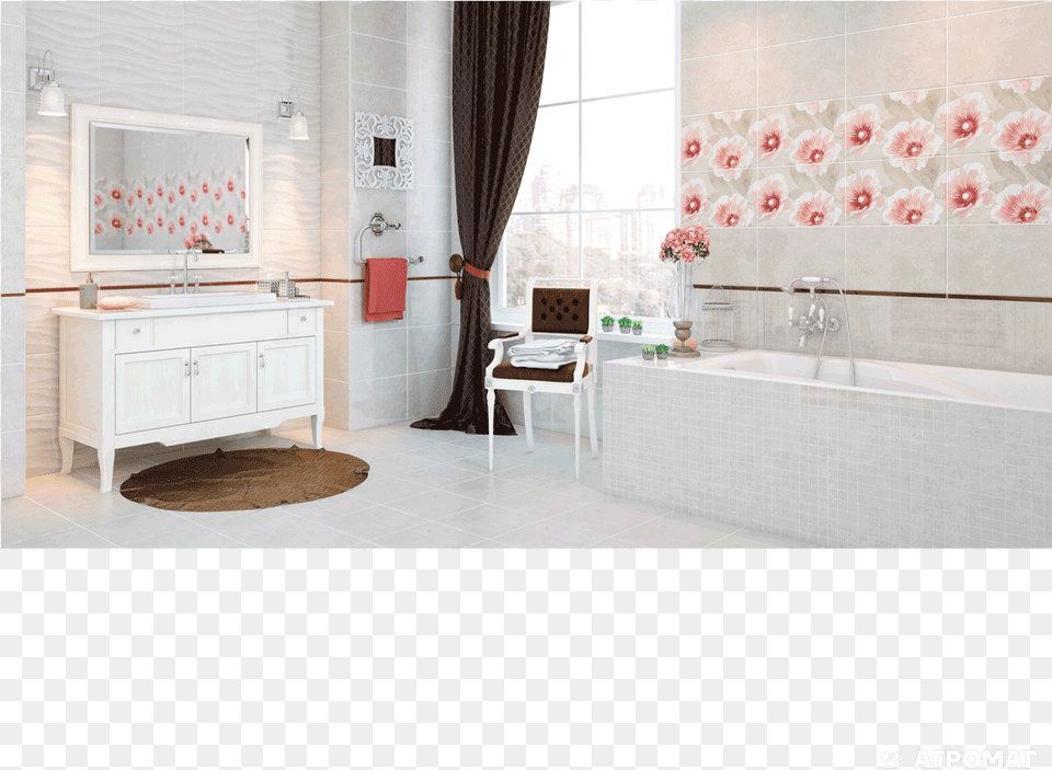 Plitka Opoczno Creamy Fantasy Border Flower Friz Opoczno, Indoors, Interior Design, Bathing, Home Decor Png Image