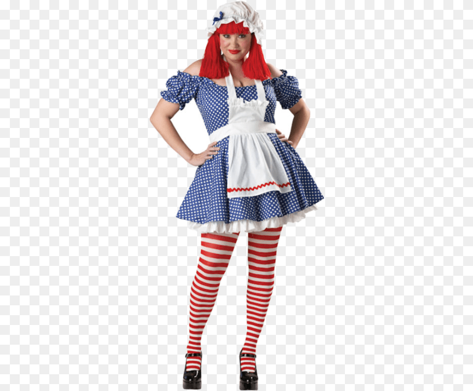 Plus Size Rag Doll Costume Raggedy Ann Doll Halloween Costume, Clothing, Person, Child, Female Png