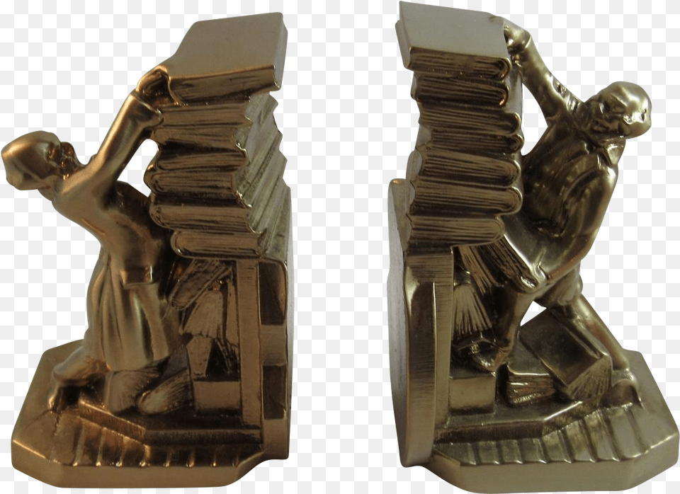 Pm Craftsman Man With Falling Stack Of Books Bookends Bronze Sculpture, Adult, Female, Person, Woman Png