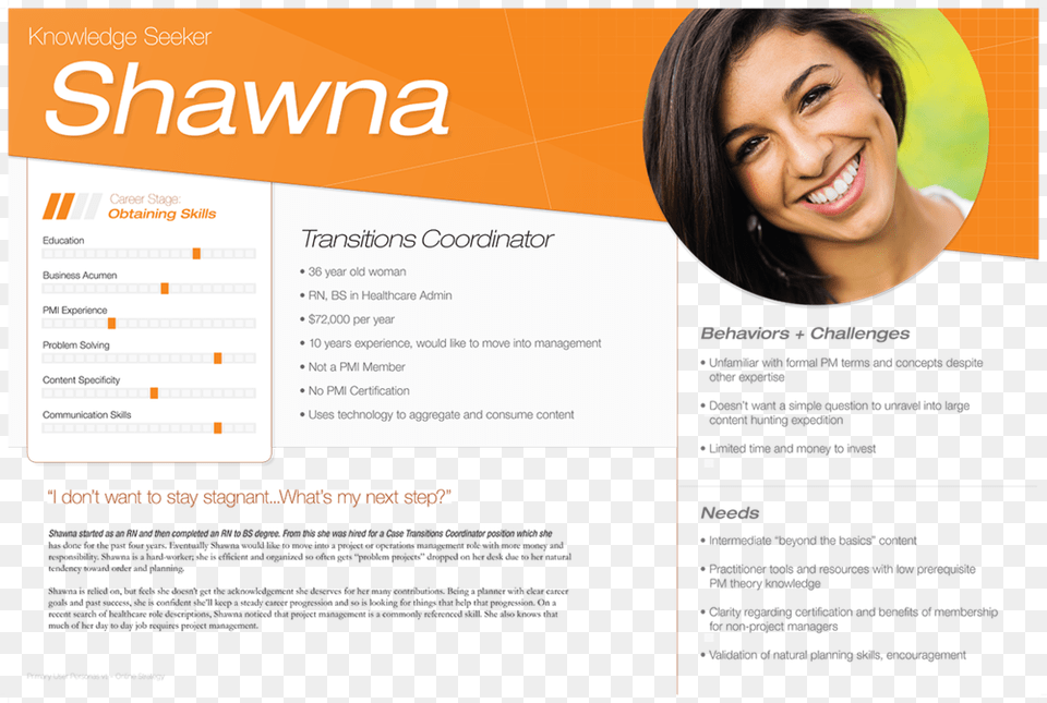 Pmi Persona Shawna Project Coordinator Personas Behavior, Advertisement, Poster, Adult, Female Free Png