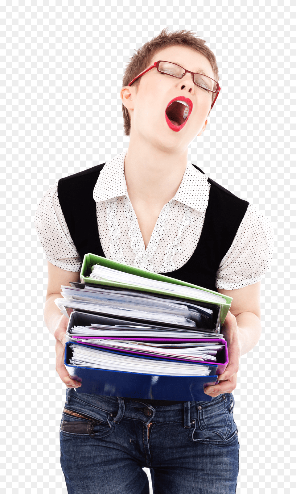 Pngpix Com Business Woman Carrying Stack Of Files, Head, Jeans, Person, Pants Free Transparent Png