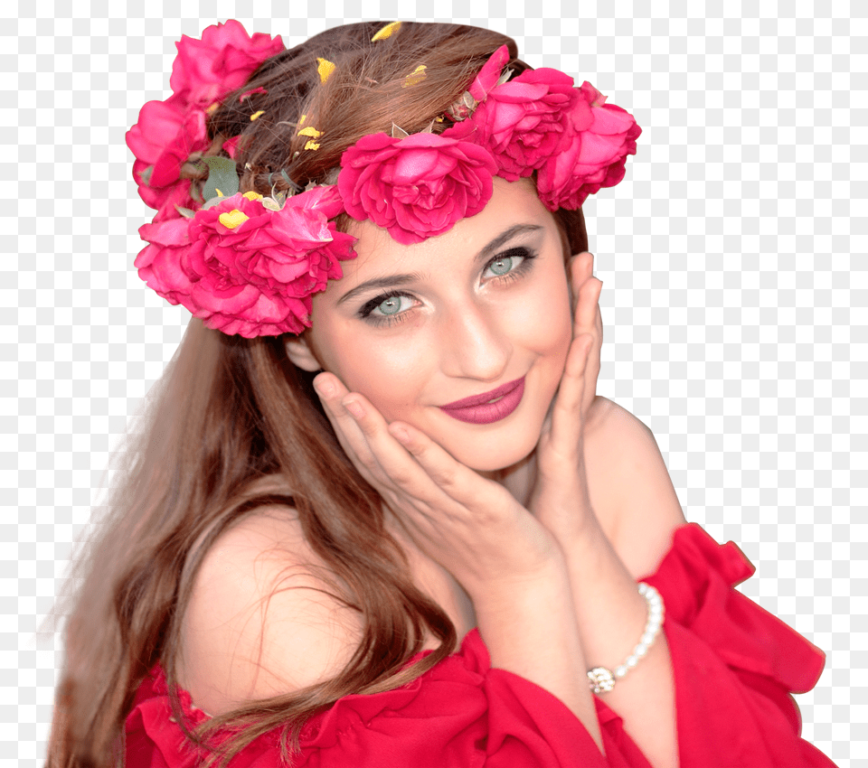 Pngpix Com Elegant Fashionable Woman Wearing Red Roses Wreath On Her Head Image, Accessories, Portrait, Photography, Person Free Png Download