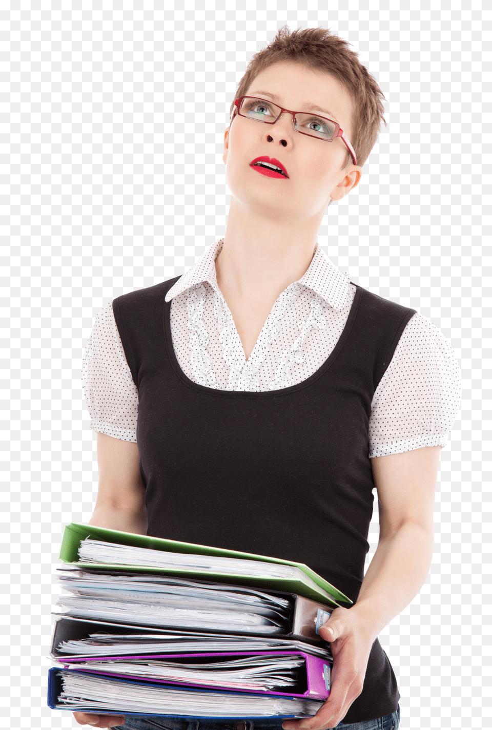 Pngpix Com Female Office Worker Carrying A Stack Of Files, Woman, Adult, Person, Accessories Png