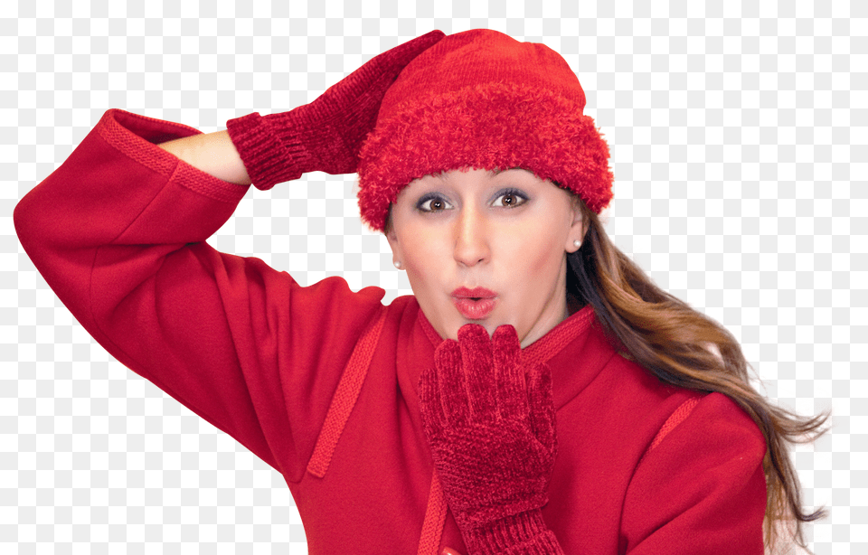 Pngpix Com Happy Woman Blowing Kiss In Winter Clothes Image, Cap, Hat, Clothing, Glove Free Png