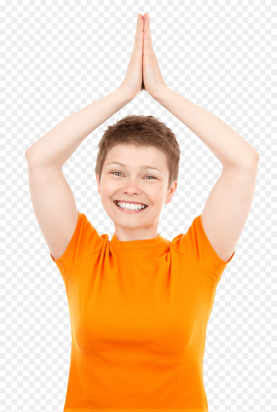 Pngpix Com Happy Woman Joining Her Palms Together, T-shirt, Smile, Portrait, Photography Png